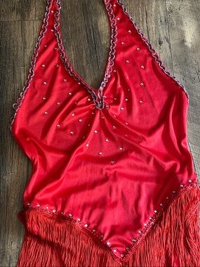 Sexy Red Halter Fringe Evening Dress